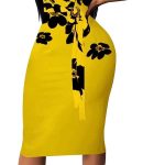 Women's 3/4 Sleeve Bodycon Dresses Work Casual Floral Print Pencil Midi Dresses with Belt